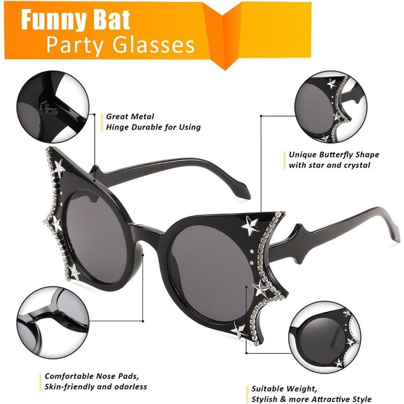 Women Men Funny Sunglasses Butterfly Shaped Bat Shades for Halloween - Picture 4 of 7